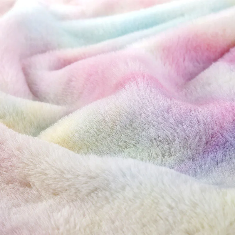 50*160CM Rainbow Rabbit Hair Plush Fabric PV Velvet Printed Fabric Gradient Flannel for Scarf Accessories Clothing DIY Toy