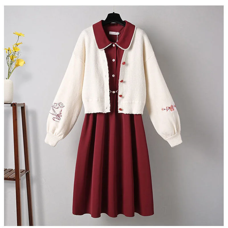 Fall Embroidered Floral Sweater Women Hanfu Dress Plus Size Chinese Costume Oversized Traditional Chinese Clothing for Women