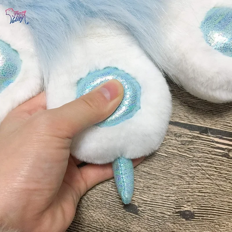 Fursuit Paws Mascot Accessories Furry Partial Cosplay Fluffy Claw Gloves Costume Lion Bear Props for Kids Adults (Light Blue)