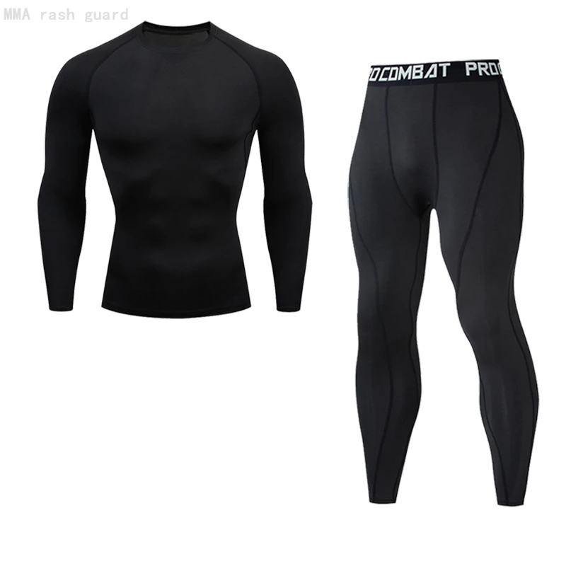 Men's Compression Sports Thermal Underwear Base Layer Gym Workout Leggings Quick Dry Shirt 2 in 1 Sportswear rashgard Male MMA