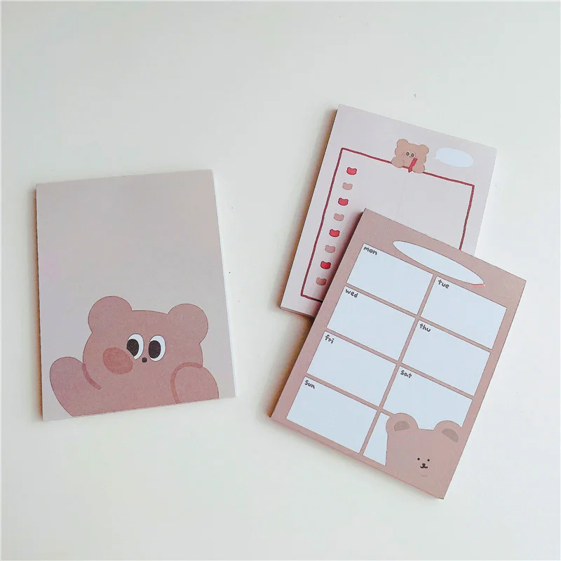 Korean Ins Cute Brown Bear Memo Pad Student Cartoon Mini Notepad Message Paper Weekly To Do List Kawaii Stationery 50 Sheets