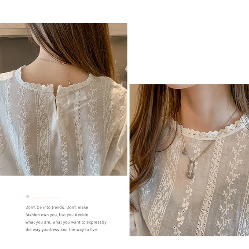 Spring Women Loose White Chiffon Blouses Female Long Sleeve Lace Tops Feminina Blusas Mujer De Moda 4XL Shirt