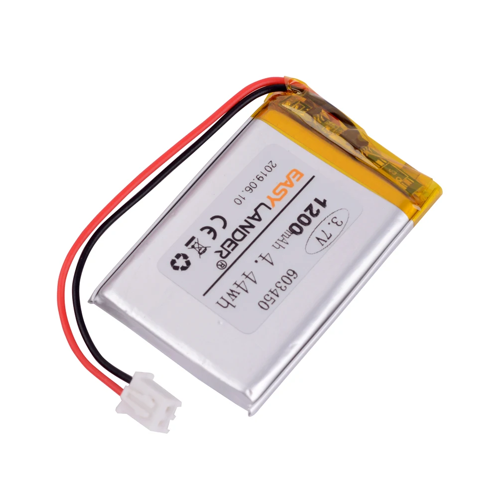 JST2.54 2P 603450   Batería recargable de polímero de iones de litio de 3,7 V y 1200 mAh 603550 063450