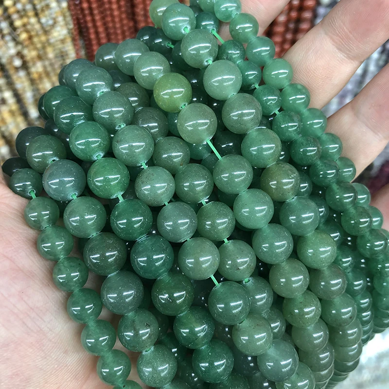 Natural Stone Green Aventurine Jades Beads Round Loose Beads DIY Bracelet 15