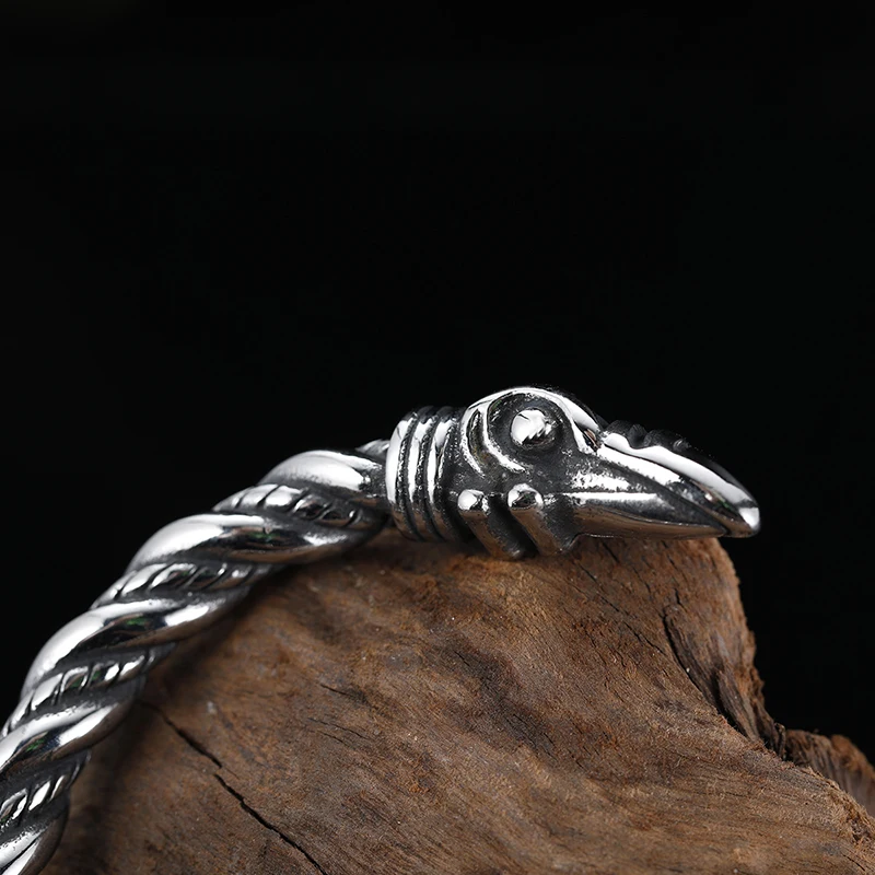 Pulsera de cuervo nórdico vikingo de acero inoxidable para hombre, brazalete ajustable, regalo para novio