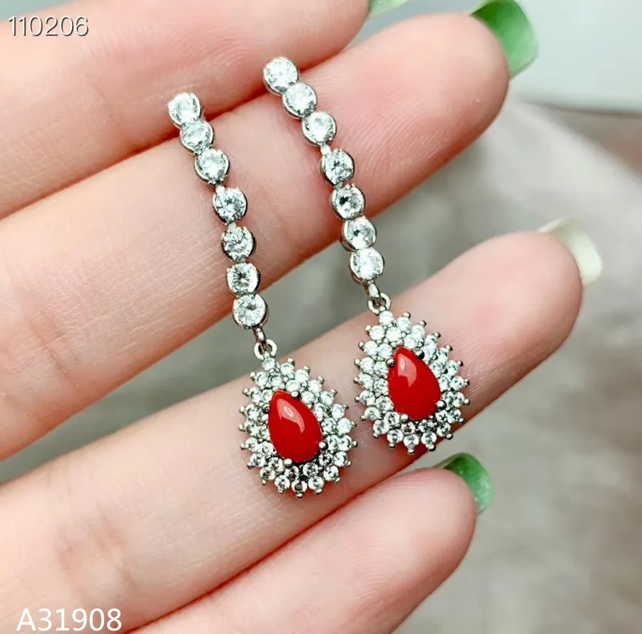 

KJJEAXCMY boutique jewelry 925 sterling silver inlaid natural female red coral earrings support test