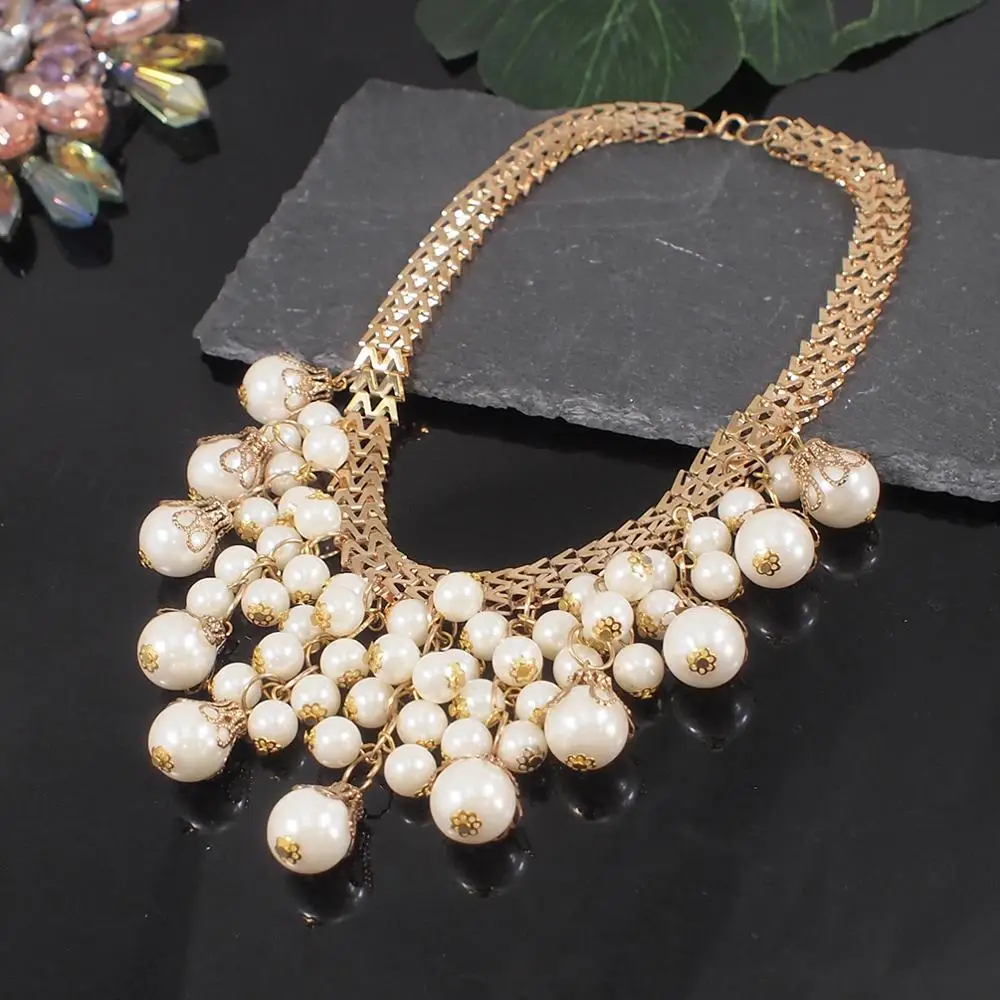 Imitation Pearl Choker Necklace Fashion Gold Color Alloy Chain Statement Collar Necklace 2022 Jewelry For Women UKEN