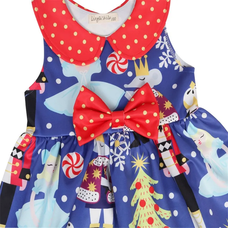 Kids Dresses for Girls Nutcracke Christmas Elf Santa Dress Santa Claus Print Princess Dresses Children's Party Clothing for Girl