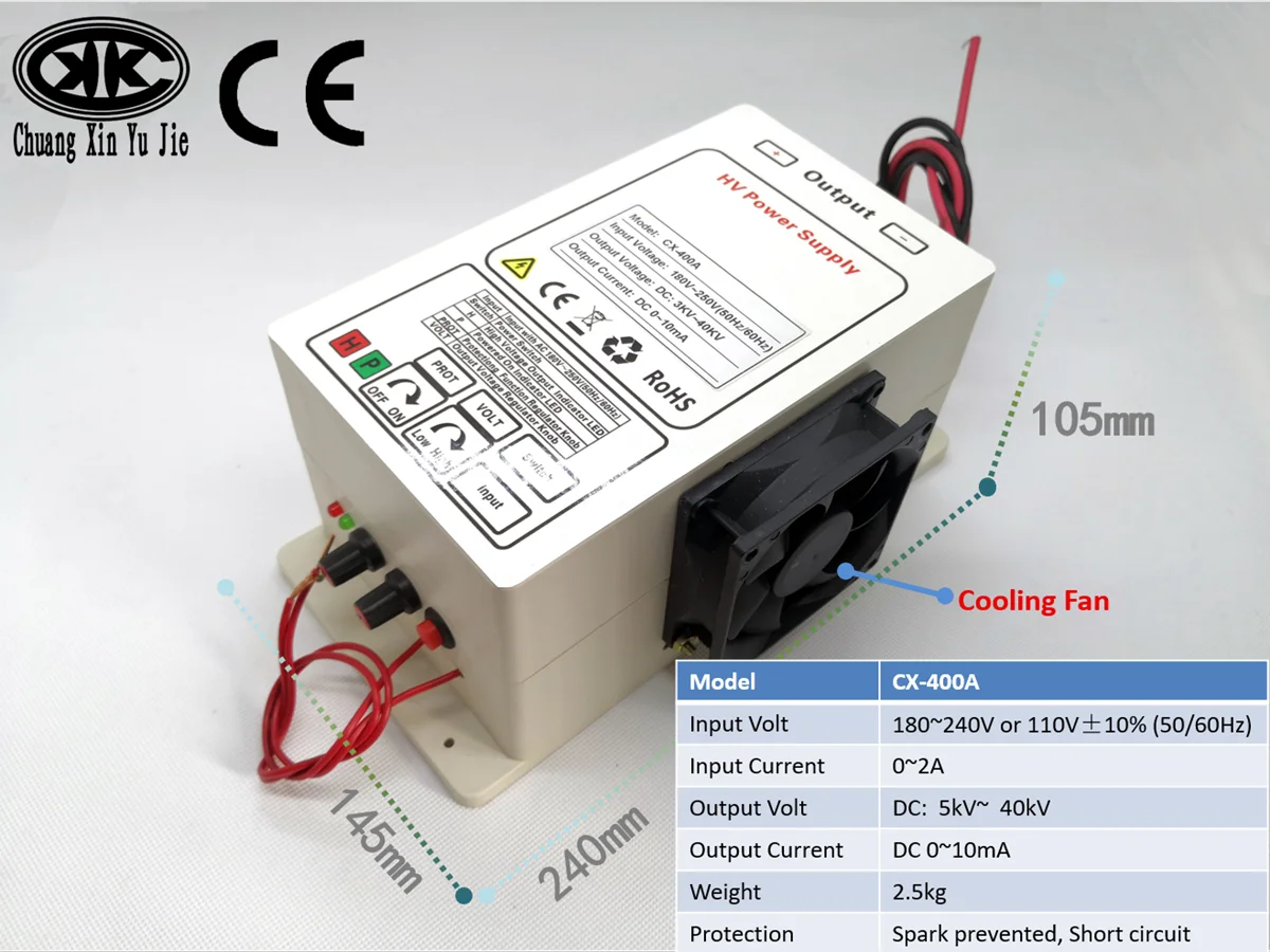 High Voltage Power Supply   5KV - 40KV CX-400  ,Electrostatic Ionization   , Electrospinning ,Spraying ,