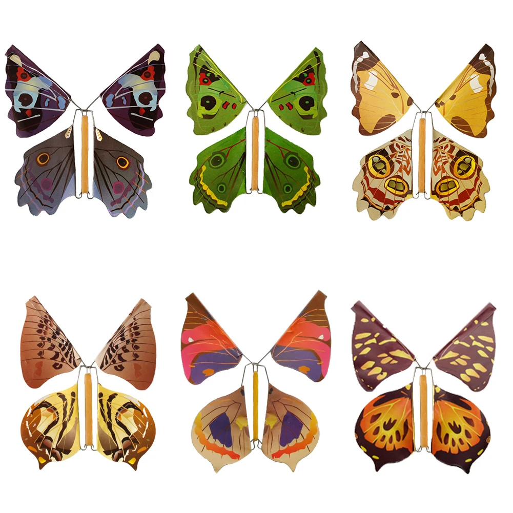 6pcs/1pcs Flying Butterfly Children's Magic Prop Toy Magic Fairy Flying In The Book Powered Wind Up Butterfly Toy Surprise Gift