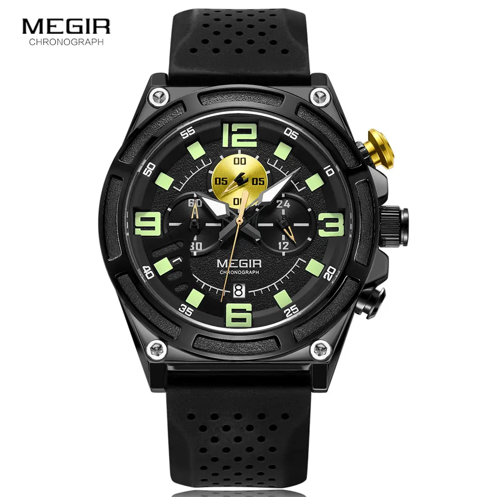 MEGIR Chronograph Quartz Watch for Men Fashion SIlicone Strap Sports Wristwatch Waterproof часы мужские relogio masculino 2116