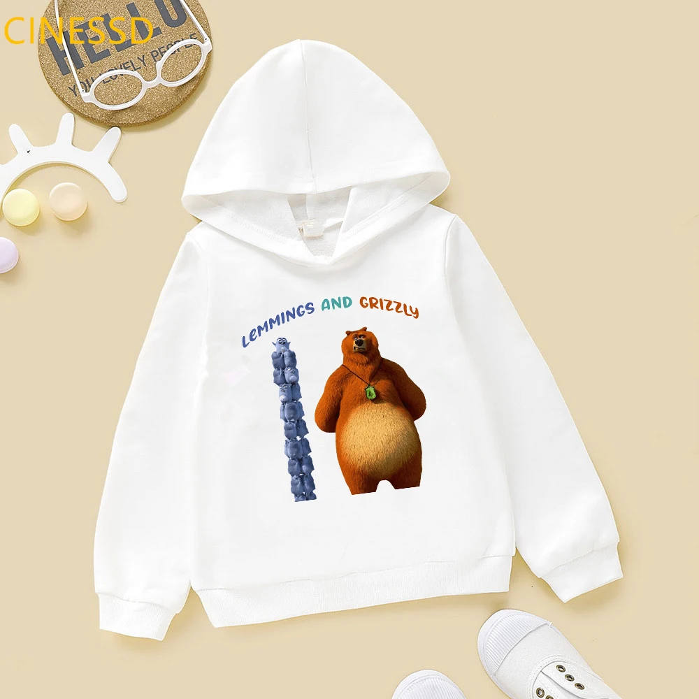 

Cartoon Grizzy And Lemmings Funny Hoodie Baby Boy Girl Children's Tracksuit Spring Autumn Winter Clothes Top White Sweatshirts