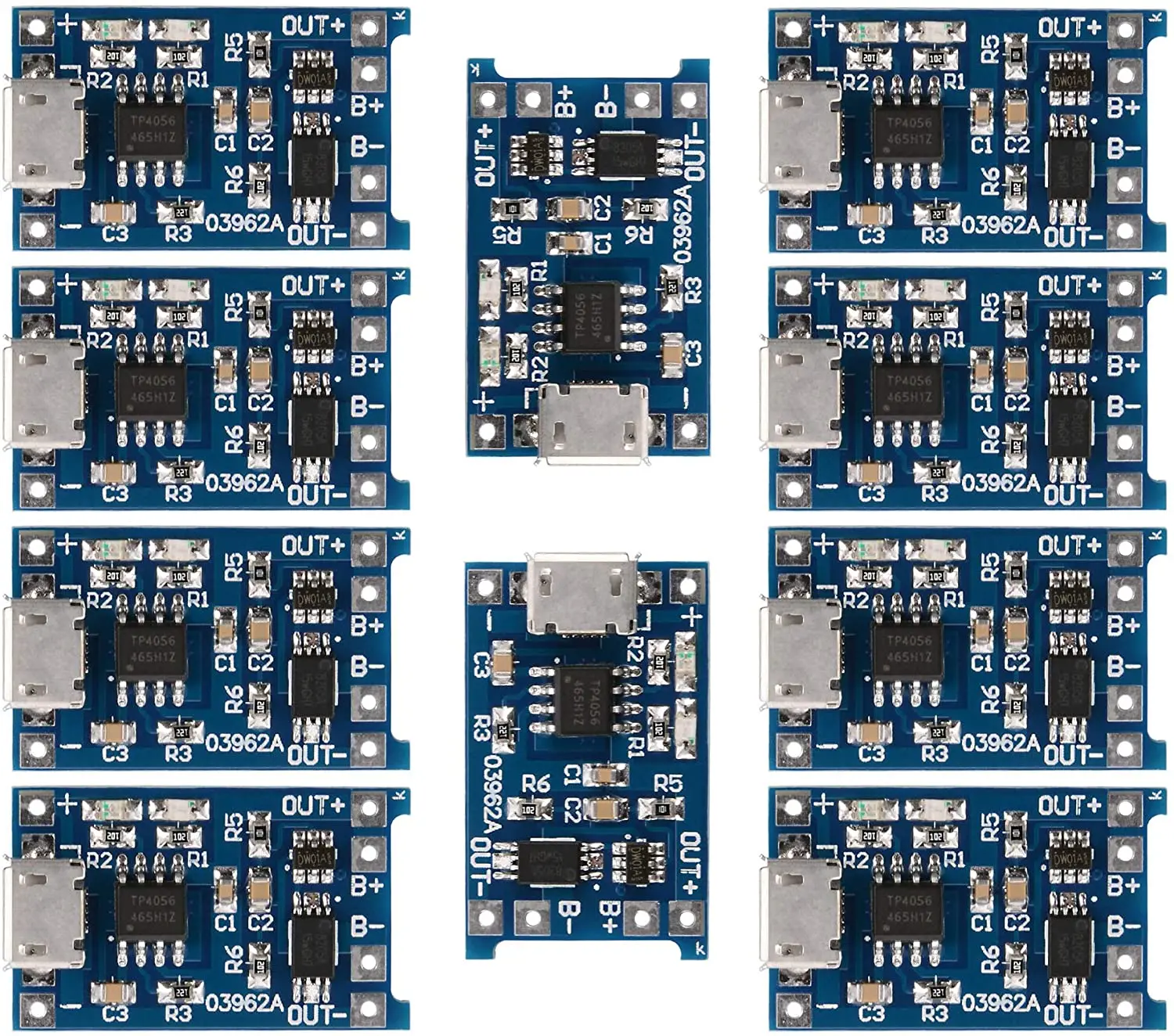 10pcs Micro USB 5V 1A TP4056 18650 Lithium Battery Charger Module Charging Board with Protection Overcharge Over-Discharge Over-