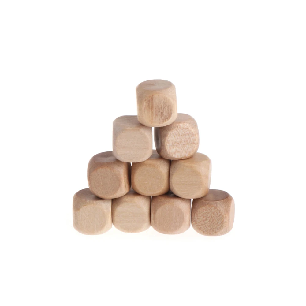 Dados de cubo de madera en blanco de 6 lados para fiesta familiar, juegos de mesa DIY, impresión, grabado, juguetes para niños, 10 unids/lote por