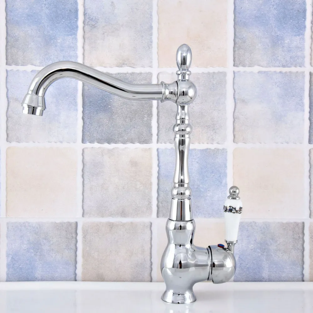 

Bathroom Faucet Polished Chrome Single Handle Hot & Cold Water Mixer Taps Wash Basin Kitchen Deck Mounted Faucet zsf654