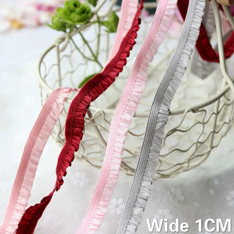 1CM Wide Elastic Ruffle Embroidered Fungus Lace Ribbon Trim Stretch Webbing Dolls Clothing Handmade DIY Sewing Material 7Colors