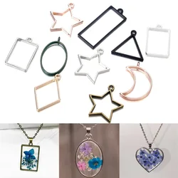 14Pcs/Lot Mixed Style Geometric Hollow Metal Frame Pendant for DIY Epoxy Resin Necklace Pendant Jewelry Making Accessories