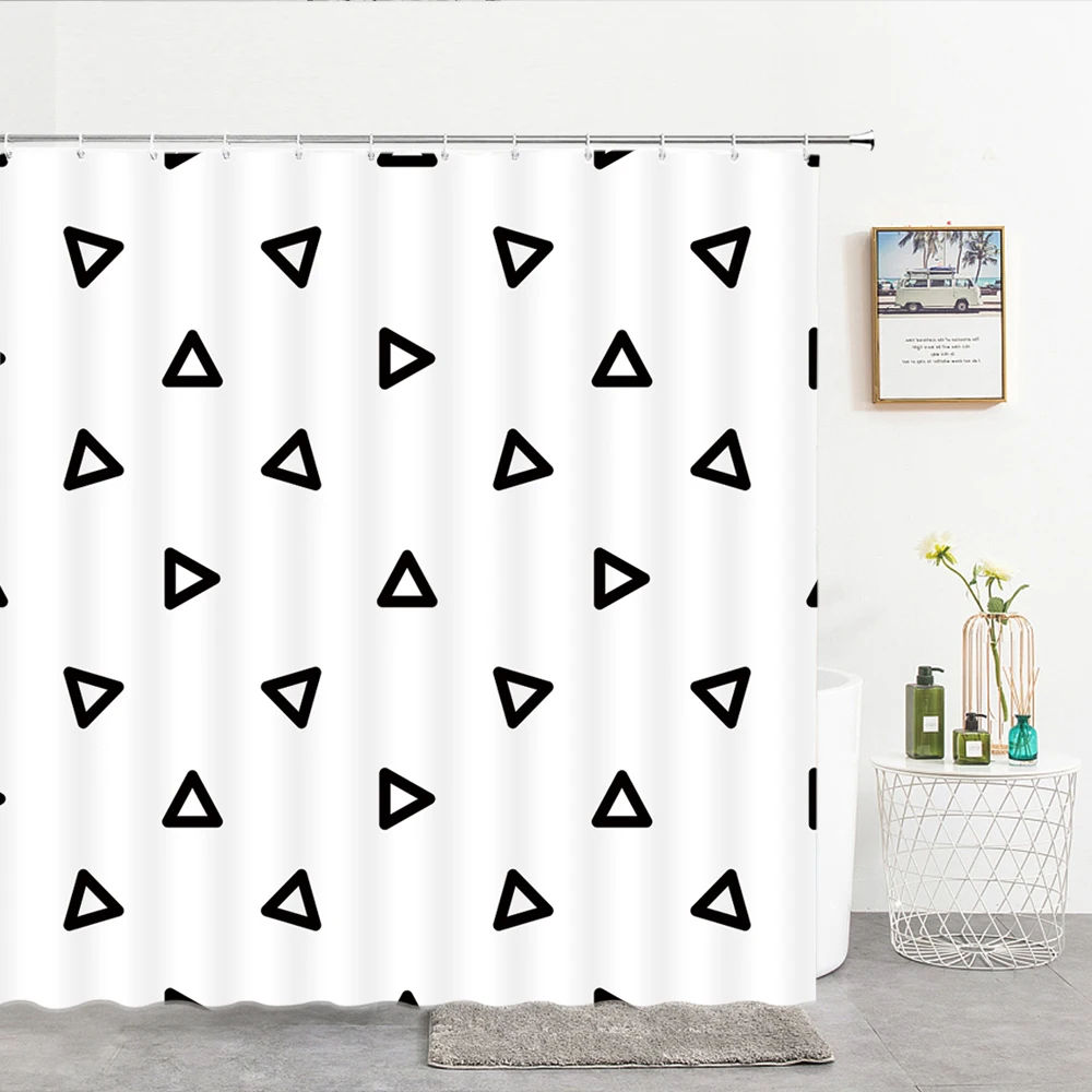 Modern Raindrops Printed Fabric Shower Curtains Black White Bath Curtain Waterproof Bathroom Bath Screen Decor with Hooks