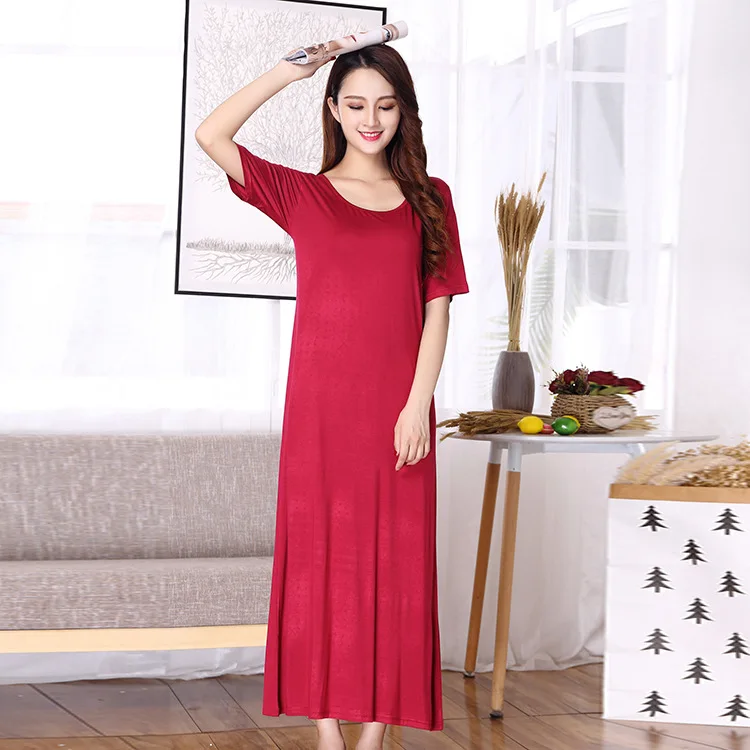 Large Size Fat Mm Sleepwear Loose Thin Base Dress Long Summer Nightgowns Short-Sleeved Modal Nightdress Women Nightshirt 4XL