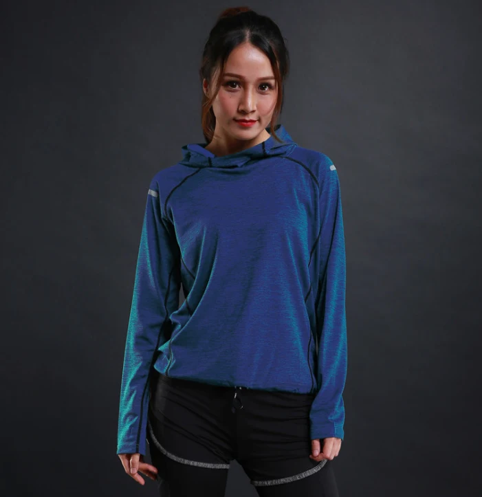 Fitness cienki dres z kapturem kobiet T Shirt sportowe koszulki do jogi Top szybkoschnący bieganie z długim rękawem koszula sportowe ubrania gimnastyczne kurtki — zdjęcie 5