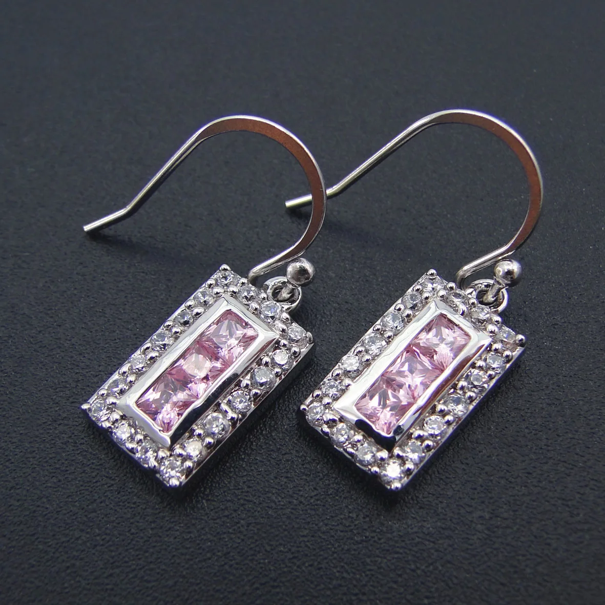 Rectangle New Pink Crystal Zircon Woman Brass Crystal Earrings Send Llady