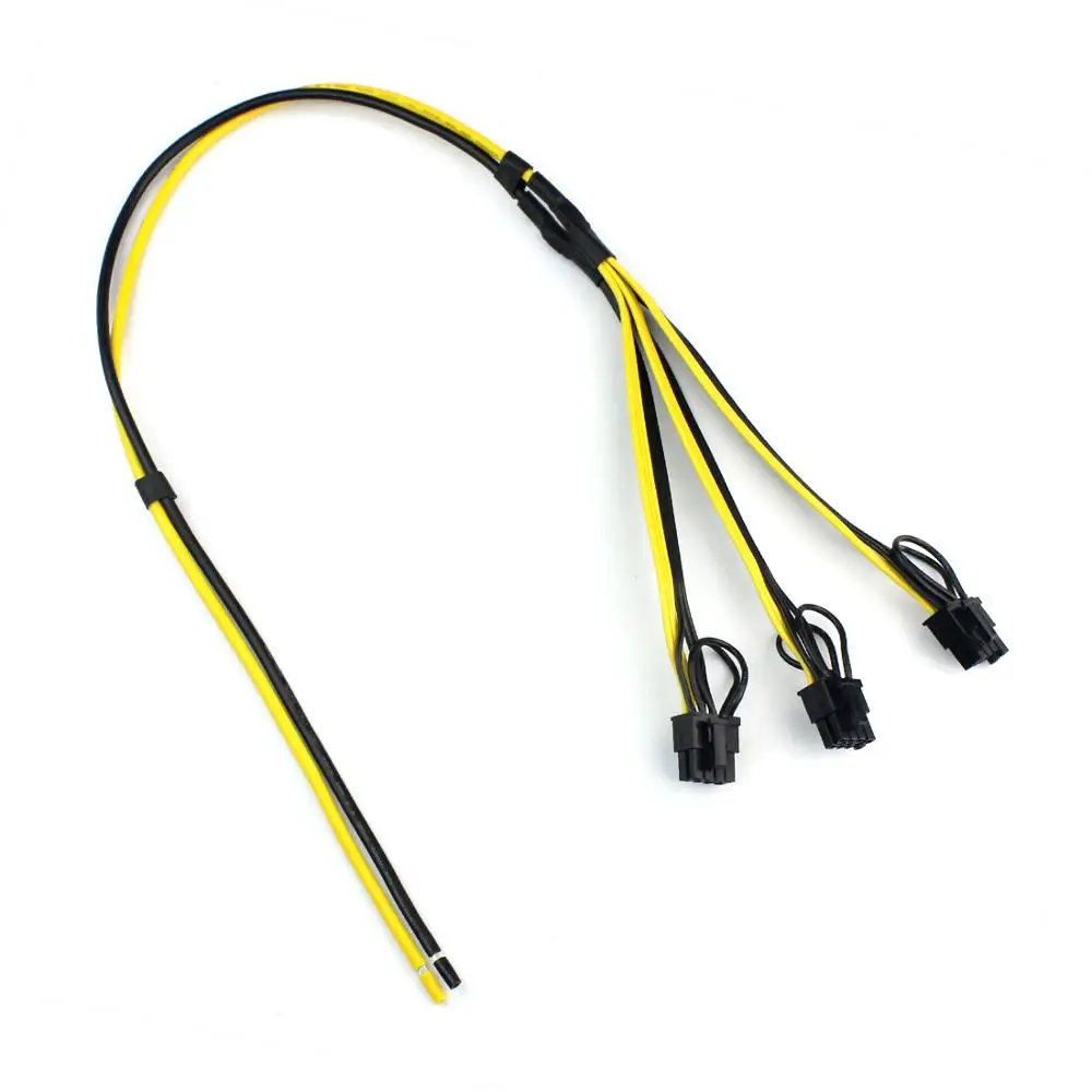 70/100cm Power Supply Cable 6+2 Pin Card Line 1 to 3 6pin + 2pin Adapter Cable 12AWG+18AWG Splitter Wire for Miner Mining BTC