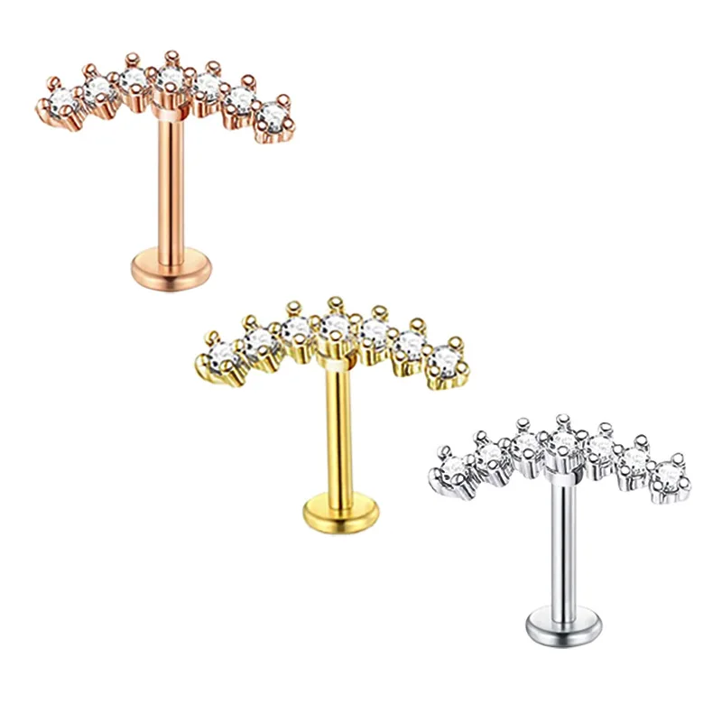 Kristall Blume Tragus Piercing Ohrring Flache 16G Kreuz Knorpel Piercing Stud Helix Schmuck Conch Rook Lappen Ohrring Labret Stud – Detail 4
