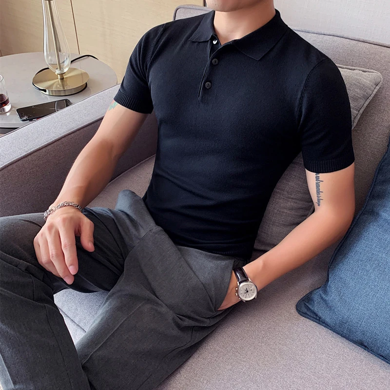 2024 Summer Men Ice Silk Short Sleeve Polo Shirt Fashion Simple Casual Lapel Slim Fit Formal Polo Shirt Homme Streetwear M-3XL