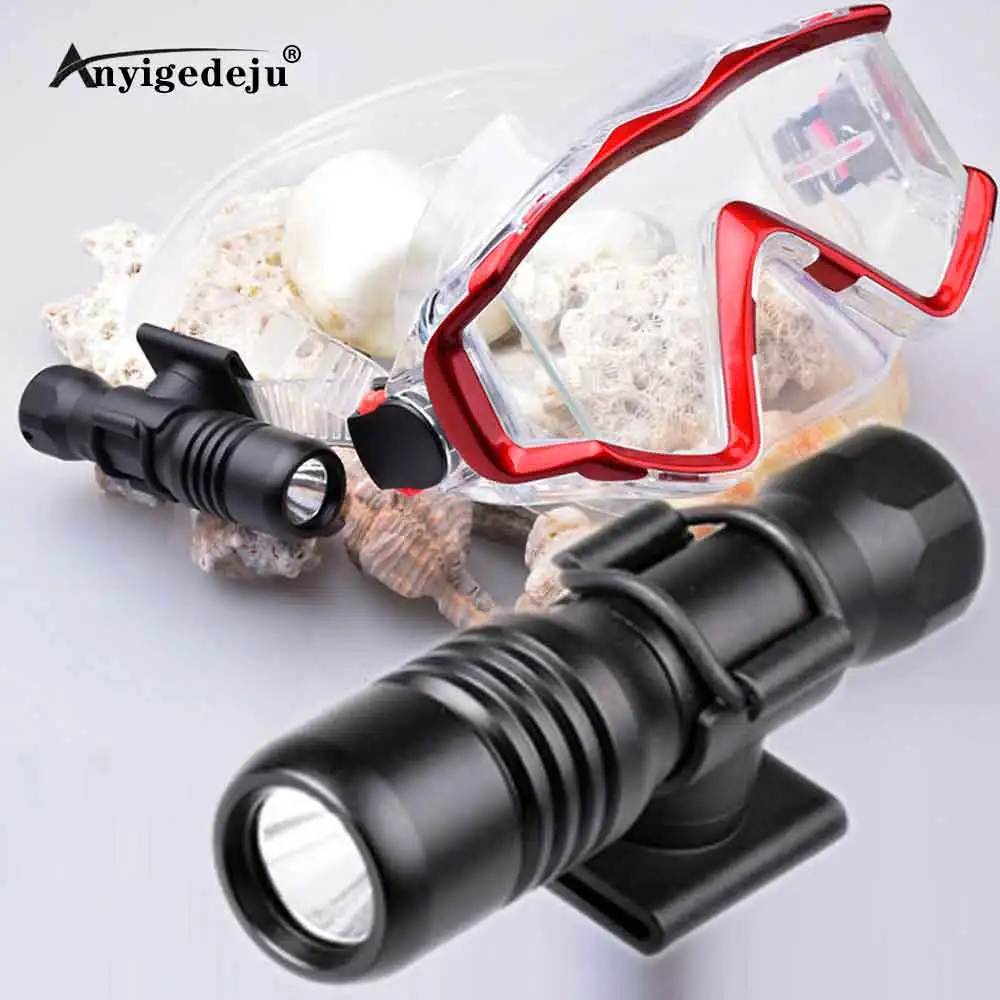 ANYIGEDEJU DIV18 Scuba Dive Mask Torch Mini Diving Flashlight Underwater 200M XM-L2 LED Diving Headlight with Mount Use AA/14500