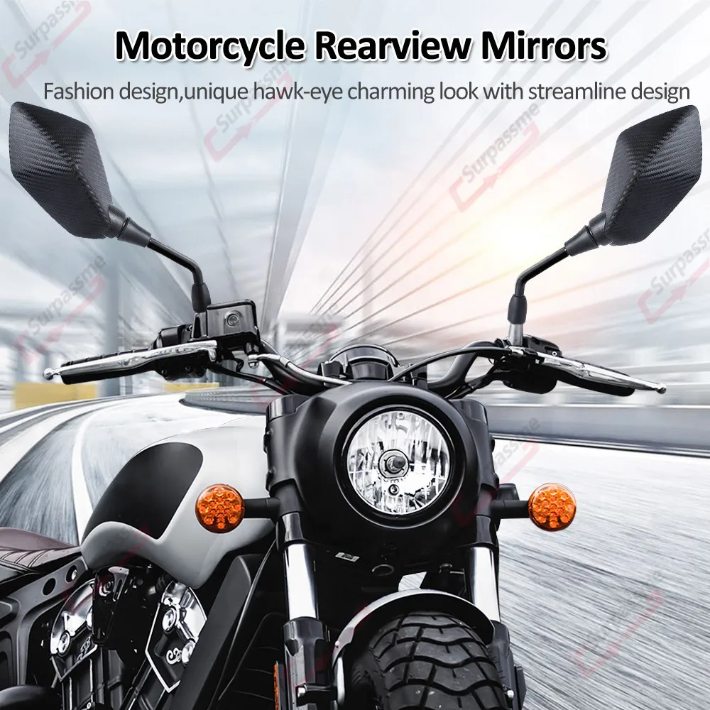 Universal Motorcycle Rear View Mirror with 7/8\'\' Handlebar Mount Clamp Carbon Fiber Convex Mirrors for Motocross ATV Scooter