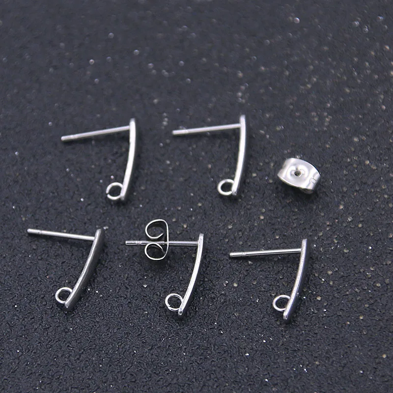 10Pcs 15X11mm  Rectangle Cabochon+Earmuffs Blanks Stainless Steel Post Stud Earrings Base Settings For DIY  Jewelry Materials