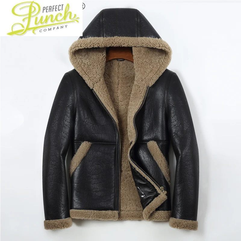 

Coat Fur Genuine Sheepskin Leather Jacket Men Motorcycle Clothes Winter Coat Male Hooded Men's Jackets Jaqueta LXR626