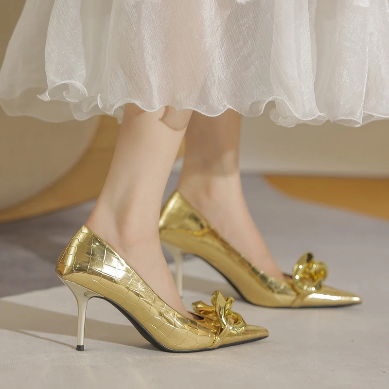 2022 Luxury Women 8.5cm Stiletto High Heels Pumps Scarpins Designer Sparkly Tacones Gold Silver Heels Bridal Party Wedding Shoes