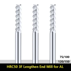 1-20mm 연장 엔드 밀 알루미늄 HRC50 3 플루트 카바이드 CNC 밀링 커터 텅스텐 스틸, 75 100 120 150 롱 엔드밀