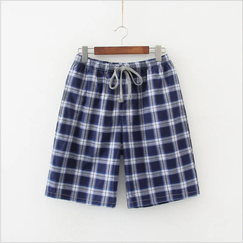 2024 Summer Men 100% Cotton Sleep Bottoms Male Beach Board Shorts Men Casual Plaid Pajama Half Pants Swimming Shorts M-XXL