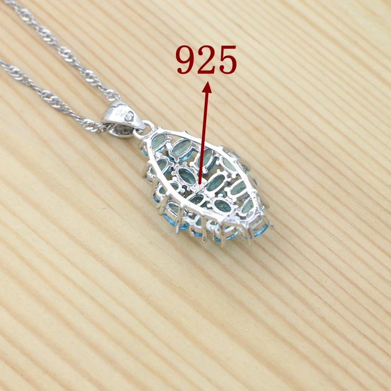 Geometric Jewelry Set 925 Silver Jewelry Sky Blue Cubic Zirconia Earrings Ring Pendant Chain Bracelet Bridal Gift