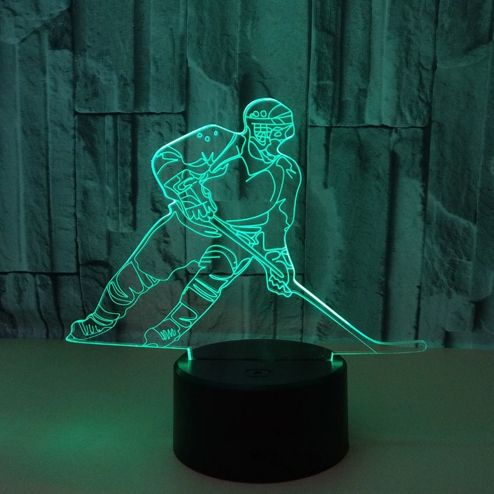 Ice Hockey Player Sport 3D Lamp 7 Colorful LED Night Light USB Bedroom Sleep Lighting Gifts for Kids American Decoration