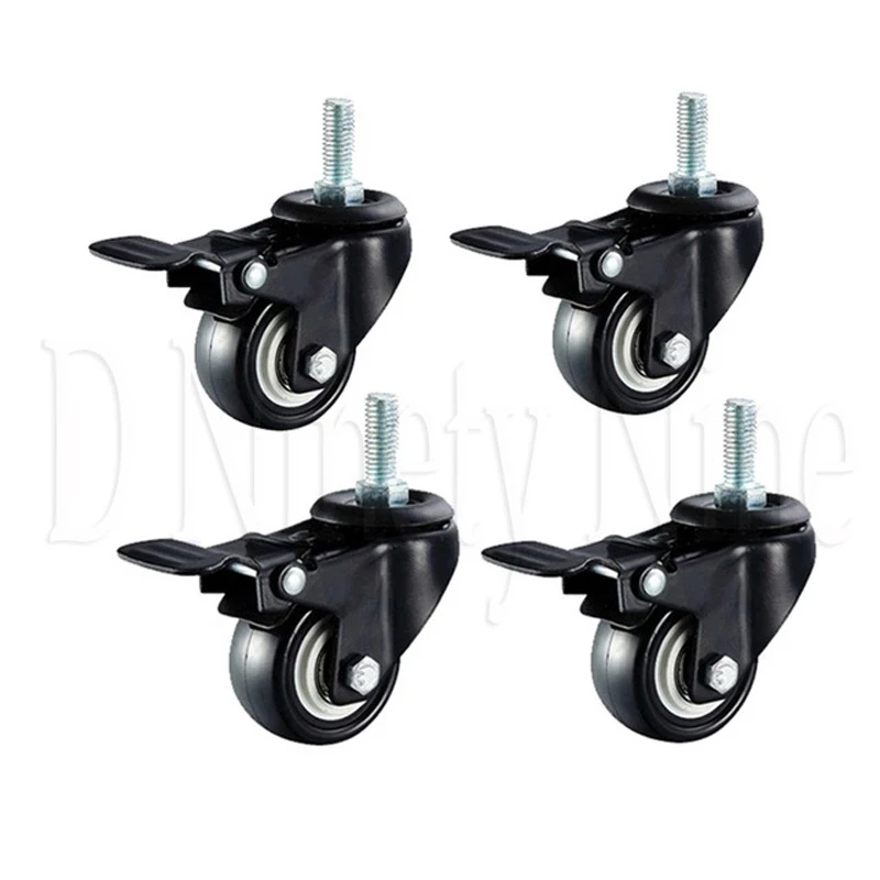 

1.5''/40mm Swivel Casters Wheel 4pcs M8 PU Rubber Swivel Casters with 360 Degree Each Wheel Capacity 50kg/110Lbs With Brake