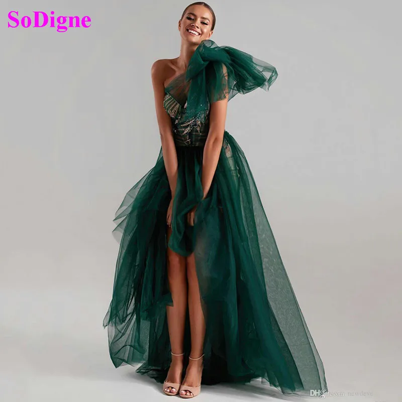 Sodigne vestido de uma alça, elegante, de noite, uma linha, rendas, apliques, miçangas, vestido de baile, mulheres, tull, festa