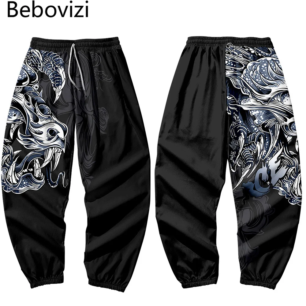 

Hip Hop Dragon Print Sweatpants Men Multi Pocket Long Cargo Pant Harajuku Jogger Trousers Streetwear Pants Plus Size 4XL 5XL 6XL