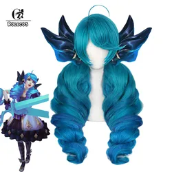 ROLECOS LOL Gwen Cosplay Wig Game LOL Gwen Cosplay Wig Women Headwear Blue Long Wavy Hair Synthetic Hair Heat Resistant Wig