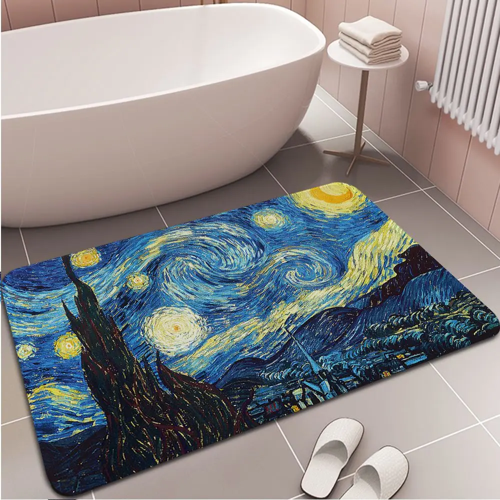 Van Gogh Art Paintings Printed Flannel Floor Mat Bathroom Decor Carpet Non-Slip For Living Room Kitchen Welcome Doormat