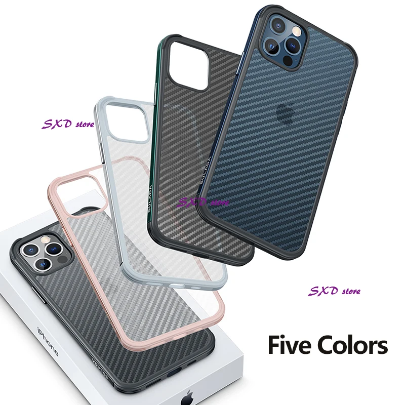 3D чехол из углеродного волокна для iPhone 12 Pro Max, металлический каркас, прозрачный чехол для телефона iPhone 11 12 Mini XS Max