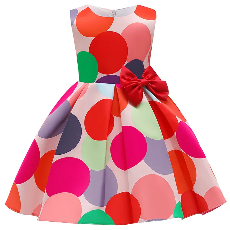 New Baby Girls Colorful Dot Dress Causal Princess Elegant Toddler Kids Wedding Ball Gown Infant Party Dresses Children Clothes