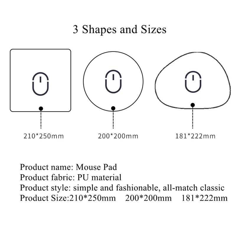 Impermeável PU Round and Square Shape Mouse Pad, Mousepad, Table Disc Mat, Office Gaming, Coaster para Laptop, Computador