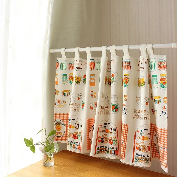 Cartoon Lovely Half Curtain for Kitchen Door Window Kids Bedroom Home Cafe Decoration Linen Cotton Partition Curtain Tab Top