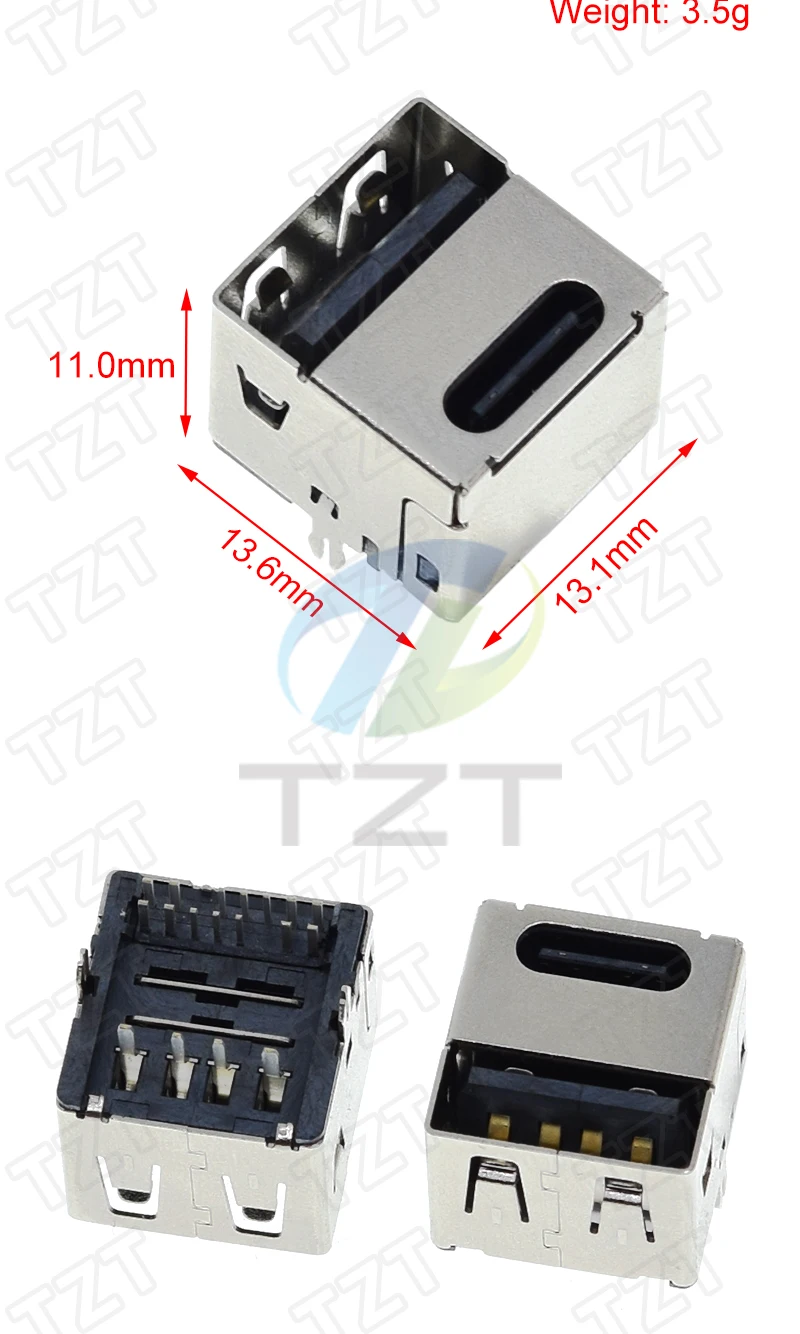 TZT 5/10 Stück 90-Grad-USB-Anschlussmodul Typ-C Dual-USB-Buchse 4 Gerade Füße Buchse PD-Schnellladegerät für Auto – Detail 2