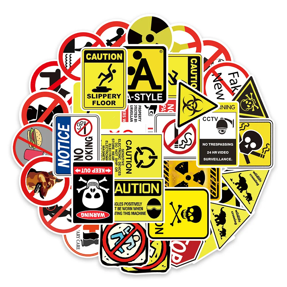 10/50PCS Warning Stickers Danger Banning Signs Reminder Waterproof Decal Sticker To Laptop Motorcycle Luggage Phone Snowboard