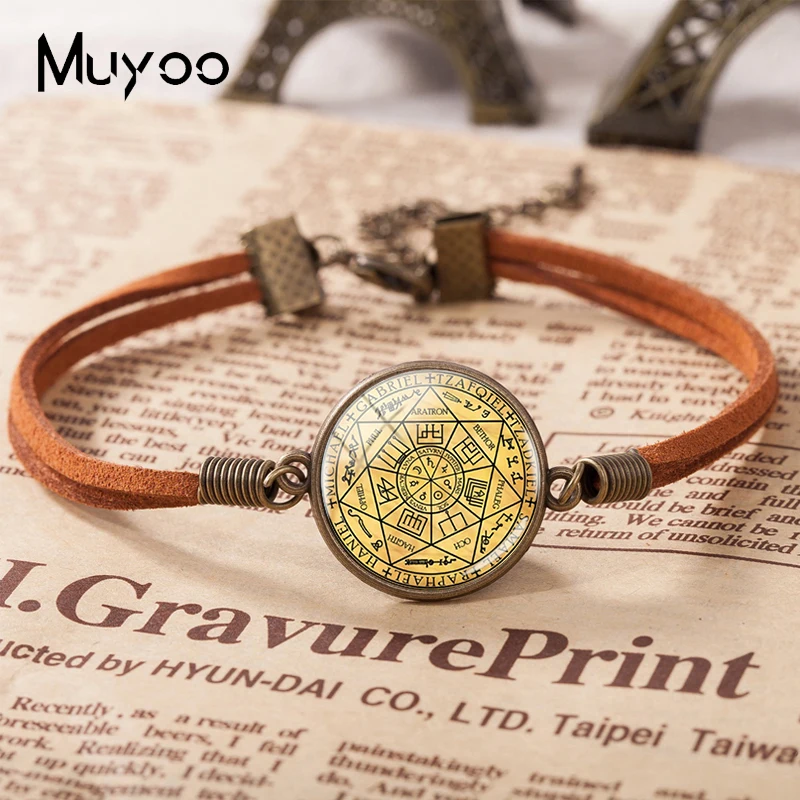 2021 New Seals Of The Seven Archangels Leather Bracelet Art Glass Dome Photo Bracelets Handmade Jewelry For Women