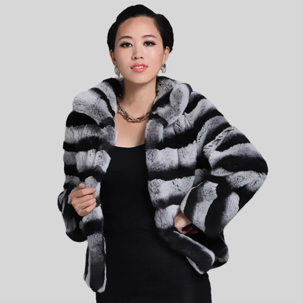 Winter jacket Women Real Fur Women\'s Coats Big Turn Down Collar Rabbit  Fur Coats Women Chinchilla Color Femal Fur Story FS15191